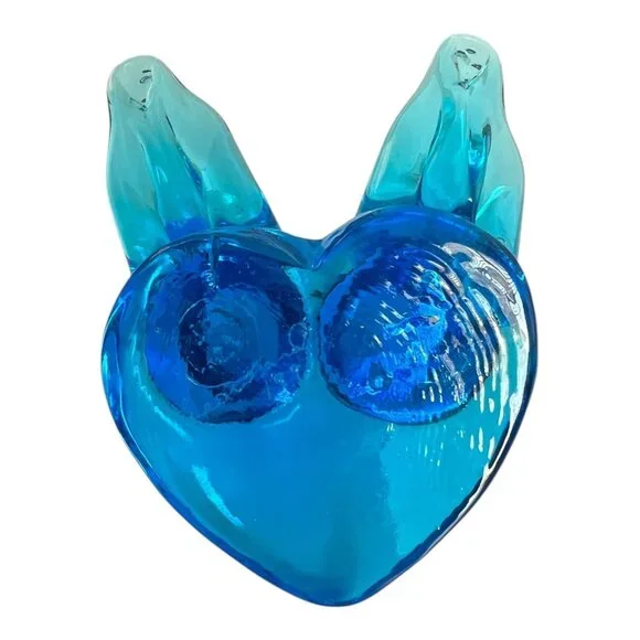 Vintage Hand Blown Art Glass Blue Birds On Heart Base Figurine 2.5" Tall - Picture 7 of 8